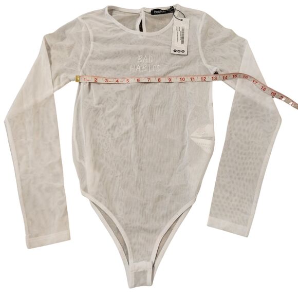 NWT Boohoo Women's Jessica “Bad Habits”Mesh Long Sleeve Bodysuit - Picture 4 of 5